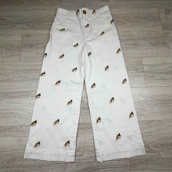 Maeve Pants - Maeve Anthropologie The Colette Wide Leg Pants White Fishing Fly Embroidered 29